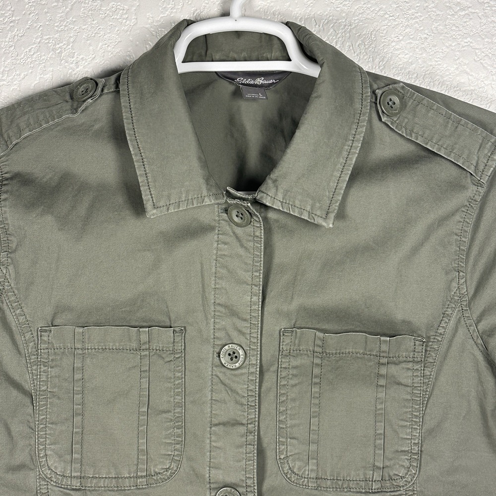 Eddie Bauer Women's Utility Field Jacket Green Military Lightweight Casual Large